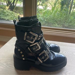 Nasty Gal Chunky Punk Combat Moto Boots Black Size 7.5